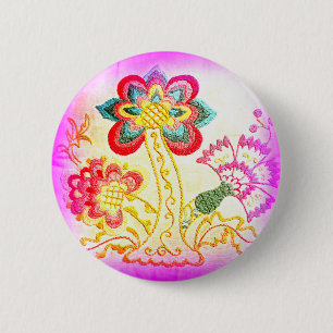 groovy hippie-style pink palm tree button
