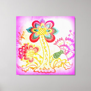 groovy hippie-style pink palm tree wrapped canvas