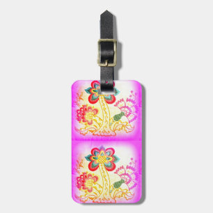 groovy hippie-style pink palm trees luggage tag
