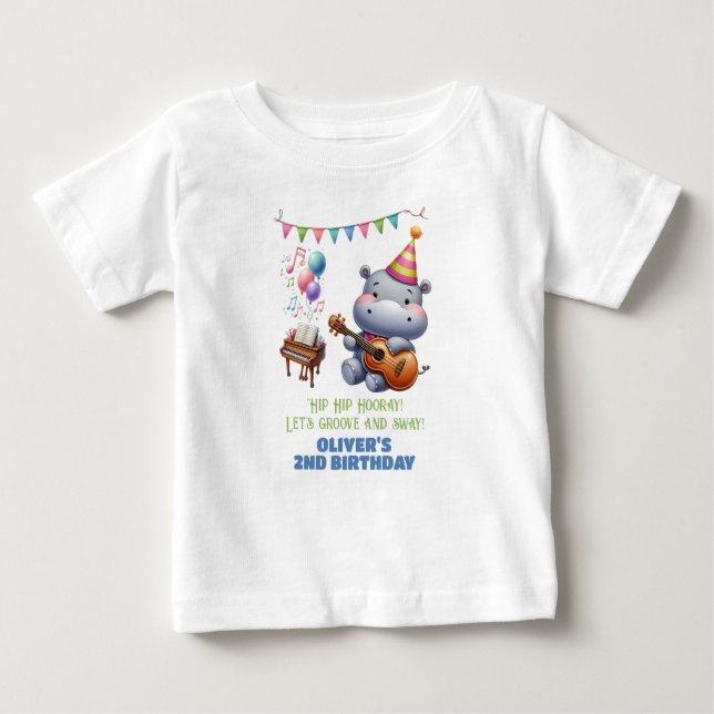 "Groovy Hippo Birthday Bash Bonanza!" Invitation Baby T-Shirt (Front)