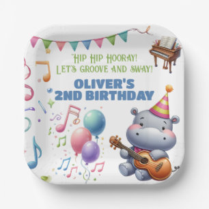 "Groovy Hippo Birthday Bash Bonanza!" Invitation Paper Plate