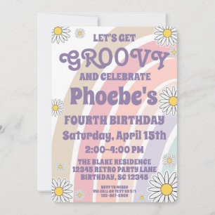 Groovy Hippy Boho Rainbow & Daisy Girls Birthday Invitation
