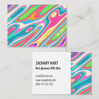Groovy Hipster Retro Rainbow Pattern Template Business Card
