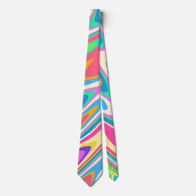 Groovy Hipster Retro Rainbow Surface Pattern  Tie (Front)