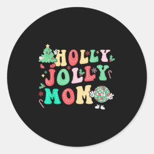 Groovy Holly Xmas Jolly Mom Christmas Vibes Matchi Classic Round Sticker