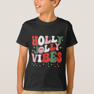 Groovy Holly Xmas Jolly Vibes Christmas Lights San T-Shirt