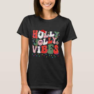 Groovy Holly Xmas Jolly Vibes Christmas Lights San T-Shirt