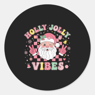 Groovy Holly Xmas Jolly Vibes Nk Christmas Santa M Classic Round Sticker