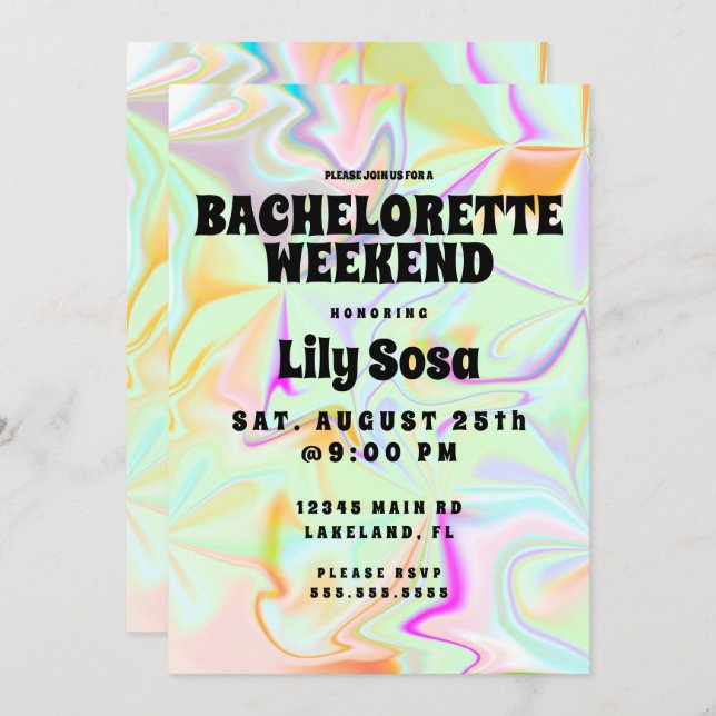 Groovy Holographic Bachelorette Weekend   Invitation (Front/Back)