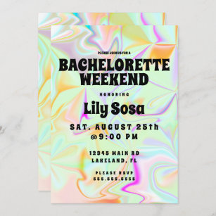 Groovy Holographic Bachelorette Weekend   Invitation