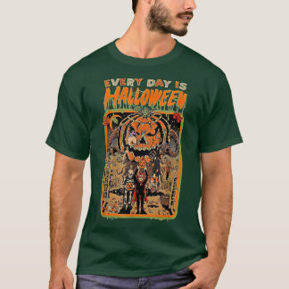 Groovy Horror Giant Pumpkin Monster Chasing Spooky T-Shirt