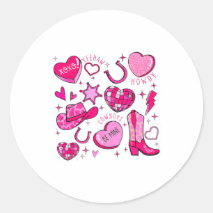 Groovy Howdy Valentine Western Valentines Day Cowb Classic Round Sticker