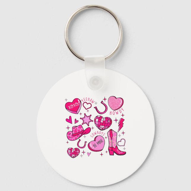 Groovy Howdy Valentine Western Valentines Day Cowb Key Ring (Front)
