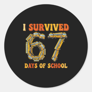 Groovy I Survived 67 Days Of School Funny 67 Meme  Classic Round Sticker