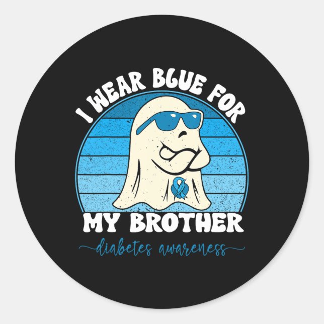 Groovy I Wear Blue For My Brother Diabetes T1d Awa Classic Round Sticker (Front)