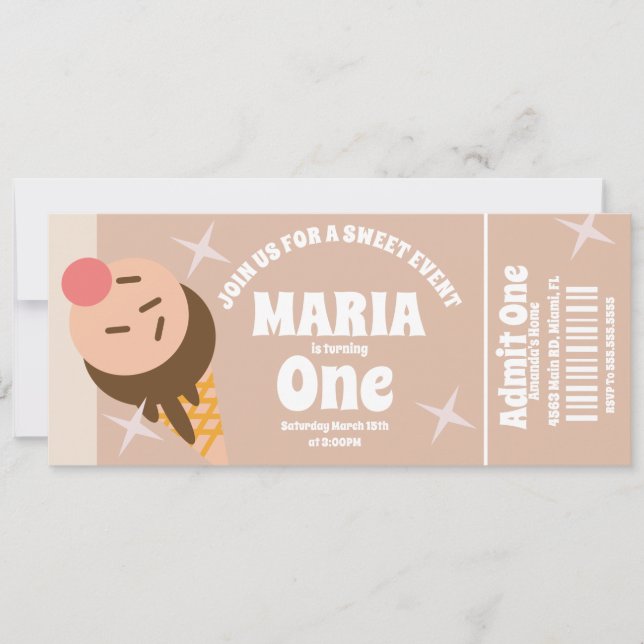 Groovy Ice Cream  Birthday Ticket Party    Invitation (Front)