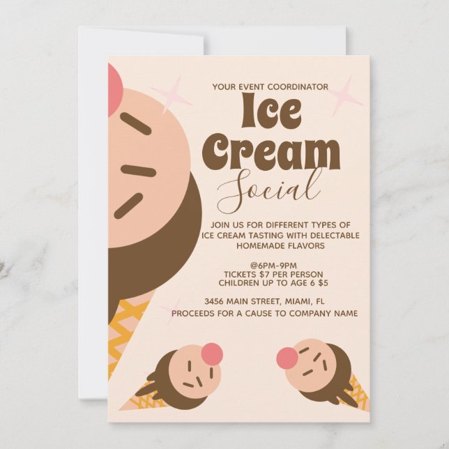 Groovy Ice Cream Cone Social Flyer Invitation (Front)