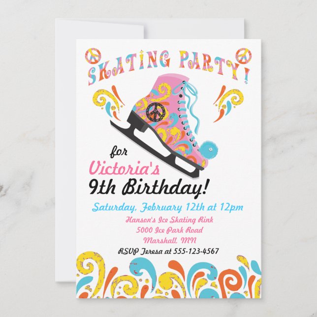 Groovy Ice Skating Party Invitations (Front)