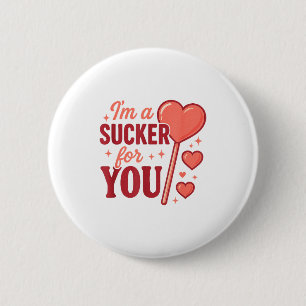 Groovy I'm A Sucker For You Retro Heart Candy Vale 6 Cm Round Badge
