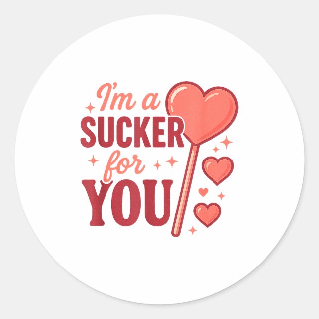 Groovy I'm A Sucker For You Retro Heart Candy Vale Classic Round Sticker (Front)