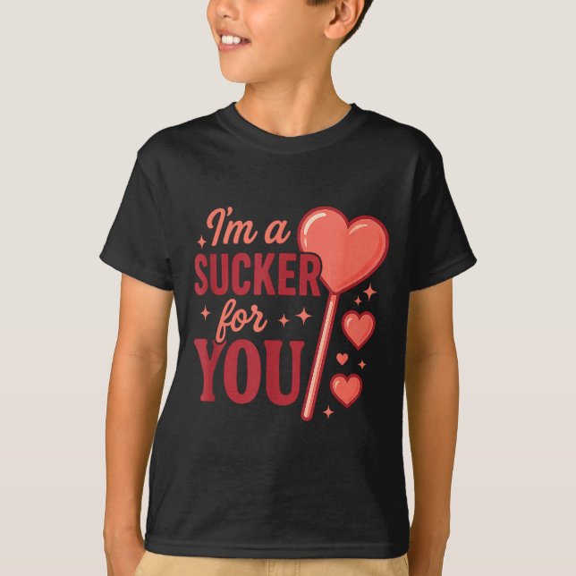 Groovy I'm A Sucker For You Retro Heart Candy Vale T-Shirt (Front)