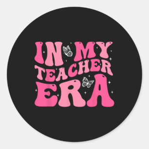 Groovy In My Teacher Era First Day Of School Back  Classic Round Sticker