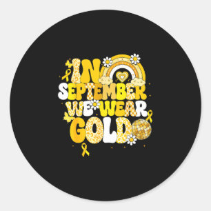 Groovy in september wear gold childhood cancer classic round sticker
