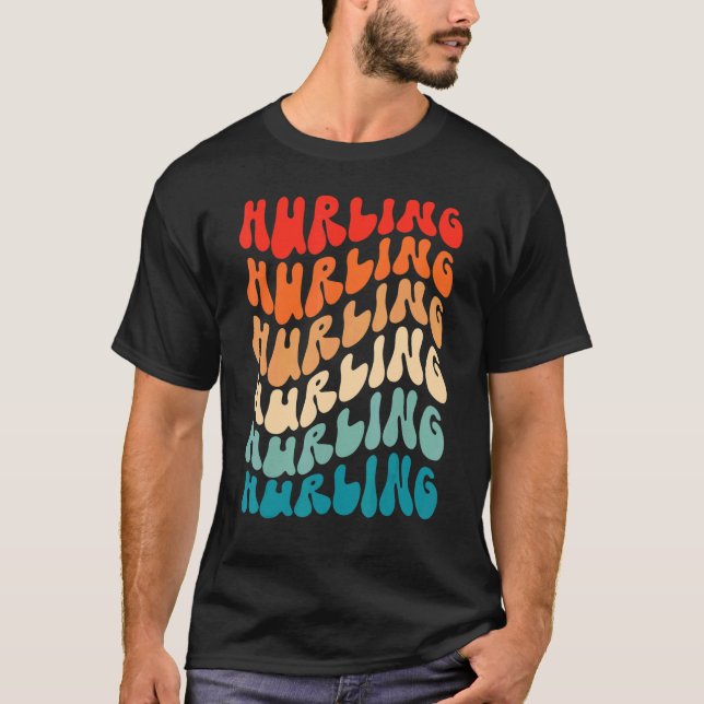 Groovy Irish Hurling Gaelic Game Retro 70s Hippie  T-Shirt (Front)