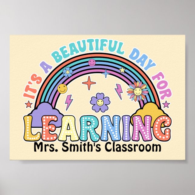 Groovy It's A Beautiful Day For Learning Teacher Poster (Front)