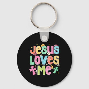 Groovy Jesus Loves Me Biblical Christian Church Key Ring
