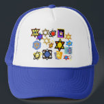 Groovy Jewish Stars Happy Hannukah! Trucker Hat<br><div class="desc">Beautiful Stars of David adorn this baseball cap. Great for Holiday events and parties! From the Kabbalah Rocks designer line. Happy Chanukkah!</div>