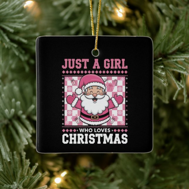 Groovy Just A Girl Who Loves Christmas Xmas Santa  Ceramic Ornament (Tree)