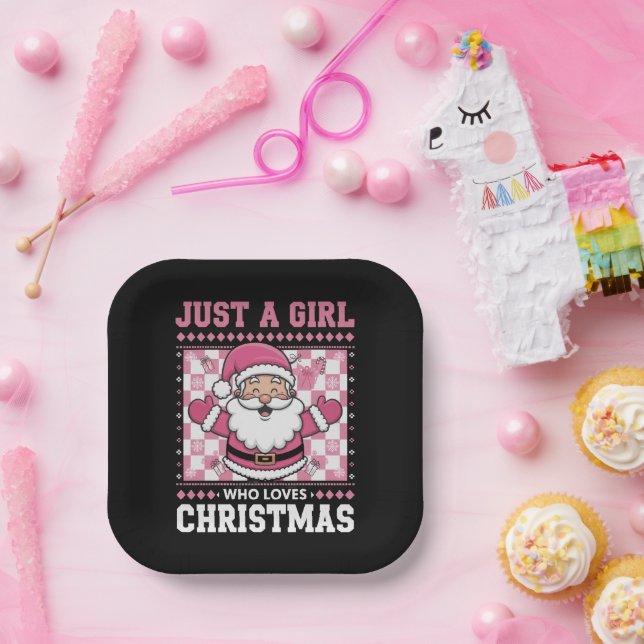 Groovy Just A Girl Who Loves Christmas Xmas Santa  Paper Plate (Party)