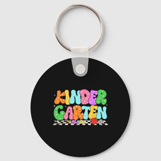 Groovy Kindergarten Back To School First Day Of Sc Key Ring (Front)