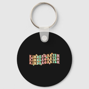 Groovy Kindergarten Vibes Face Retro Teachers Back Key Ring