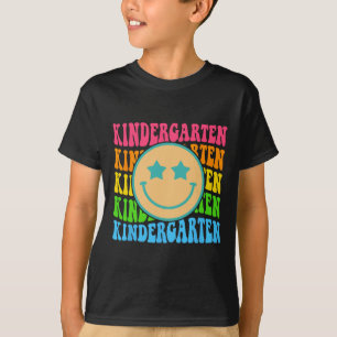Groovy Kindergarten Vibes Face Retro Teachers Back T-Shirt