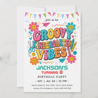 "Groovy Kindergarten Vibes" Retro Birthday Invitation