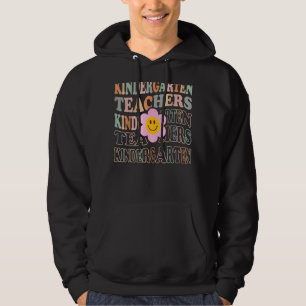 Groovy Kindergarten Vibes Retro Face Teachers Back Hoodie
