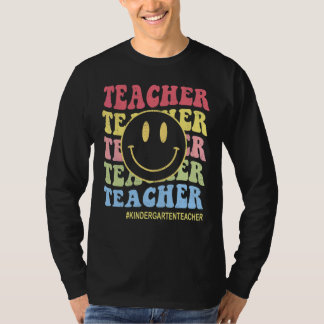 Groovy Kindergarten Vibes Retro Face Teachers Back T-Shirt