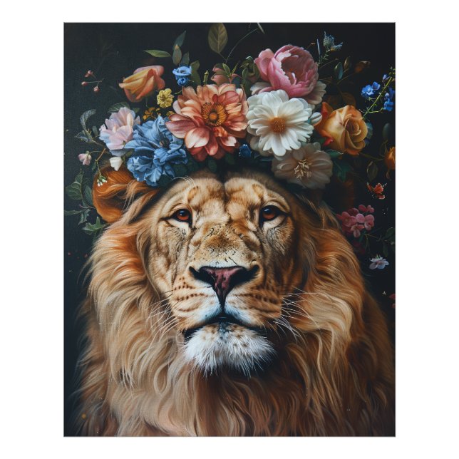 Groovy King: Retro Lion with a Floral Crown Photo Print (Front)