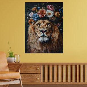 Groovy King: Retro Lion with a Floral Crown Poster