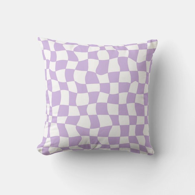Groovy Lavender White Checks Chequered  Cushion (Front)