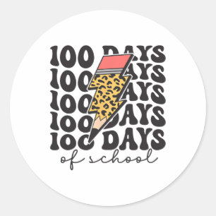 Groovy Leopard Pencil 100 Days Of School Teacher K Classic Round Sticker