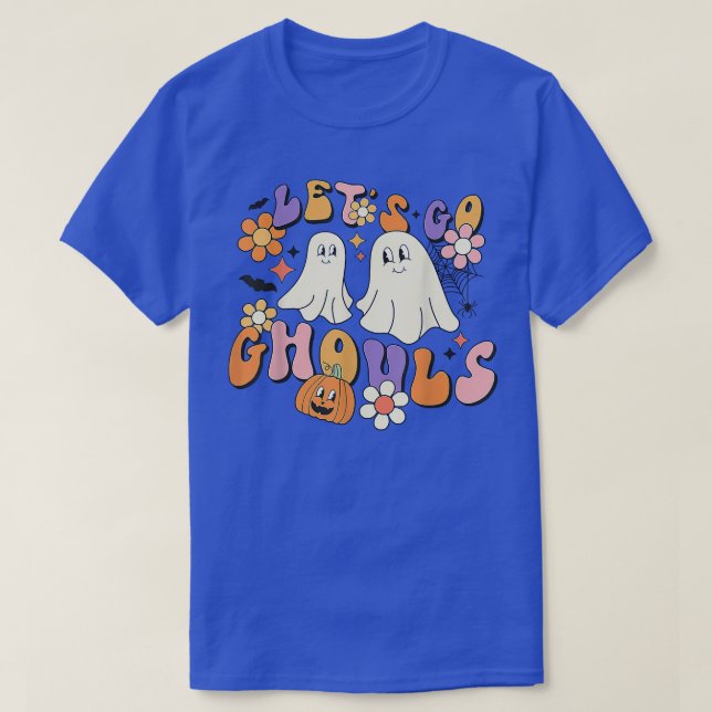 Groovy Let's Go Ghouls Floral Ghost Hippie Hallowe T-Shirt (Design Front)