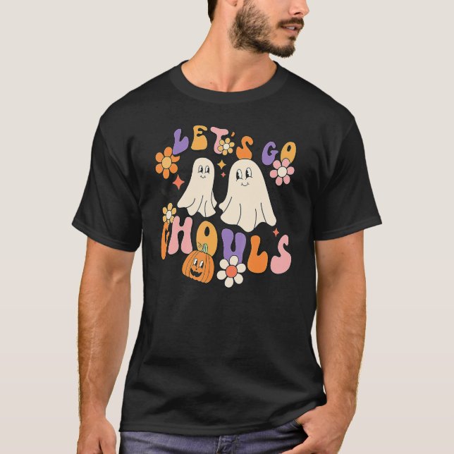 Groovy Let's Go Ghouls Floral Ghost Hippie Hallowe T-Shirt (Front)