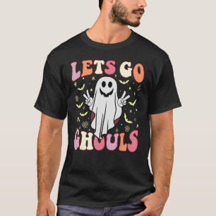 Groovy Let's Go Ghouls Floral Ghost Hippie Retro H T-Shirt