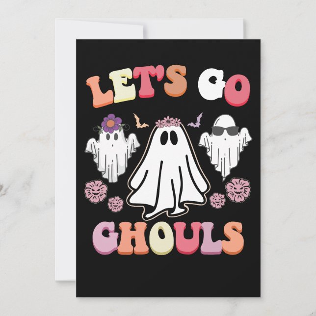 Groovy Let's Go Ghouls Halloween Ghost Retro Invitation (Front)