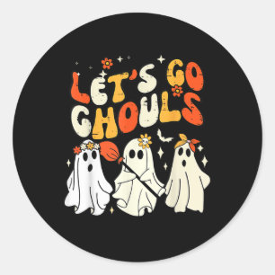 Groovy Let's Go Ghouls Retro Halloween Ghost Costu Classic Round Sticker