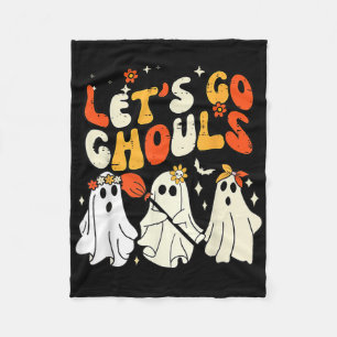 Groovy Let's Go Ghouls Retro Halloween Ghost Costu Fleece Blanket