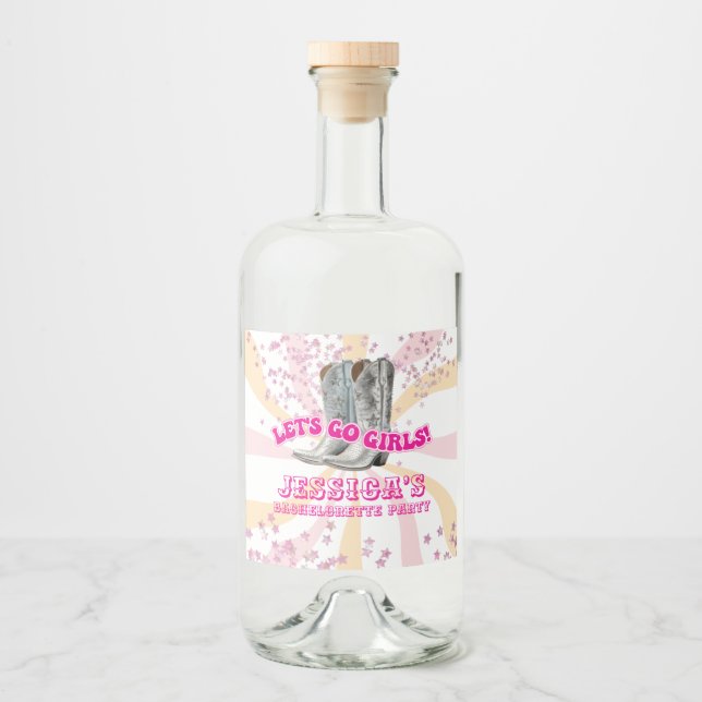 Groovy Let's Go Girls Western Bachelorette Party Liquor Bottle Label (Front)